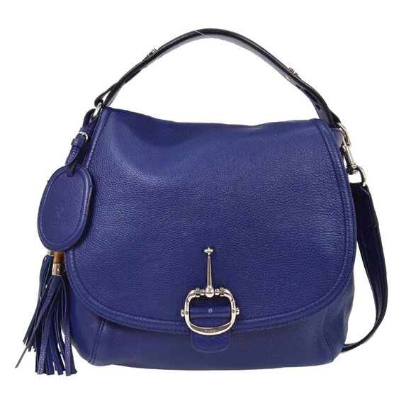 Gucci Blue Horsebit Detail Bamboo Shoulder Bag - Picture 1 of 12